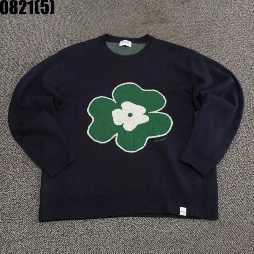 [BUNJANG] Covernat Floral Embroidered Knit Navy / 커버낫 꽃 자수 니트 네이비