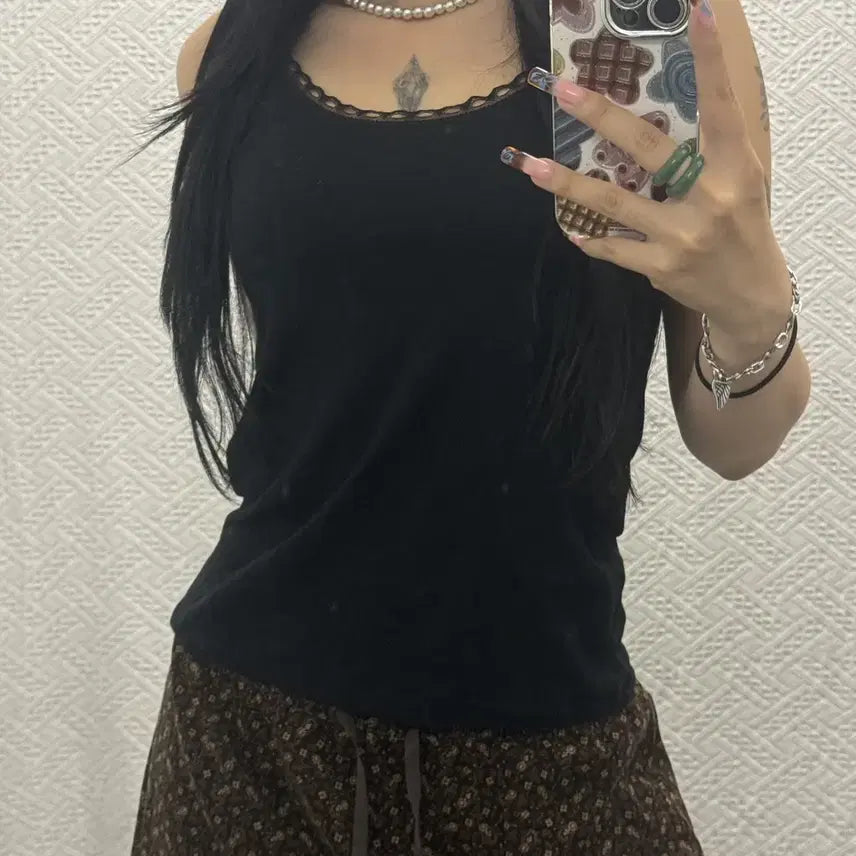 [BUNJANG] GAP Black Lace Sleeveless Top / GAP 갭 빈티지 고스 모리 블랙 레이스 슬리브리스 나시 K0624