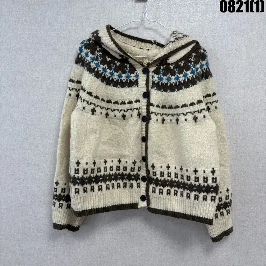 [BUNJANG] Argyle Pattern Hooded Cardigan Ivory M / 아가일 패턴 후드 가디건 아이보리 m