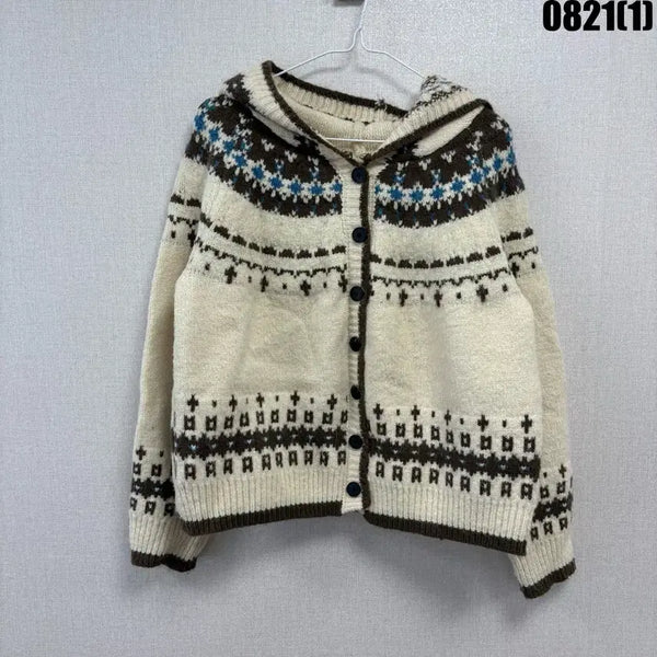 [BUNJANG] Argyle Pattern Hooded Cardigan Ivory M / 아가일 패턴 후드 가디건 아이보리 m