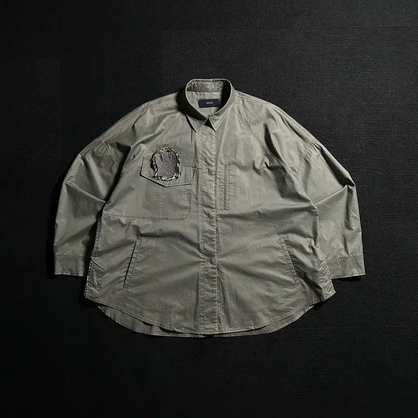 [BUNJANG] System Khaki Patch Logo Oversized Shirt / 시스템 카키 패치로고 오버핏 셔츠