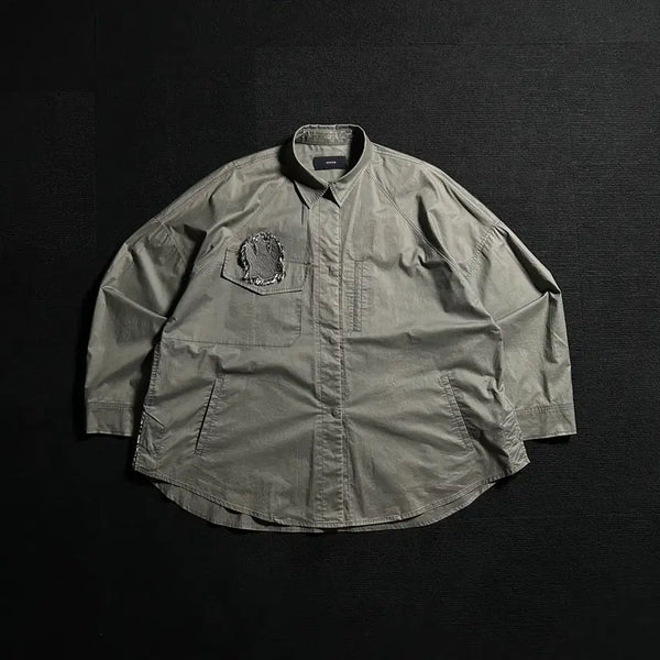 [BUNJANG] System Khaki Patch Logo Oversized Shirt / 시스템 카키 패치로고 오버핏 셔츠