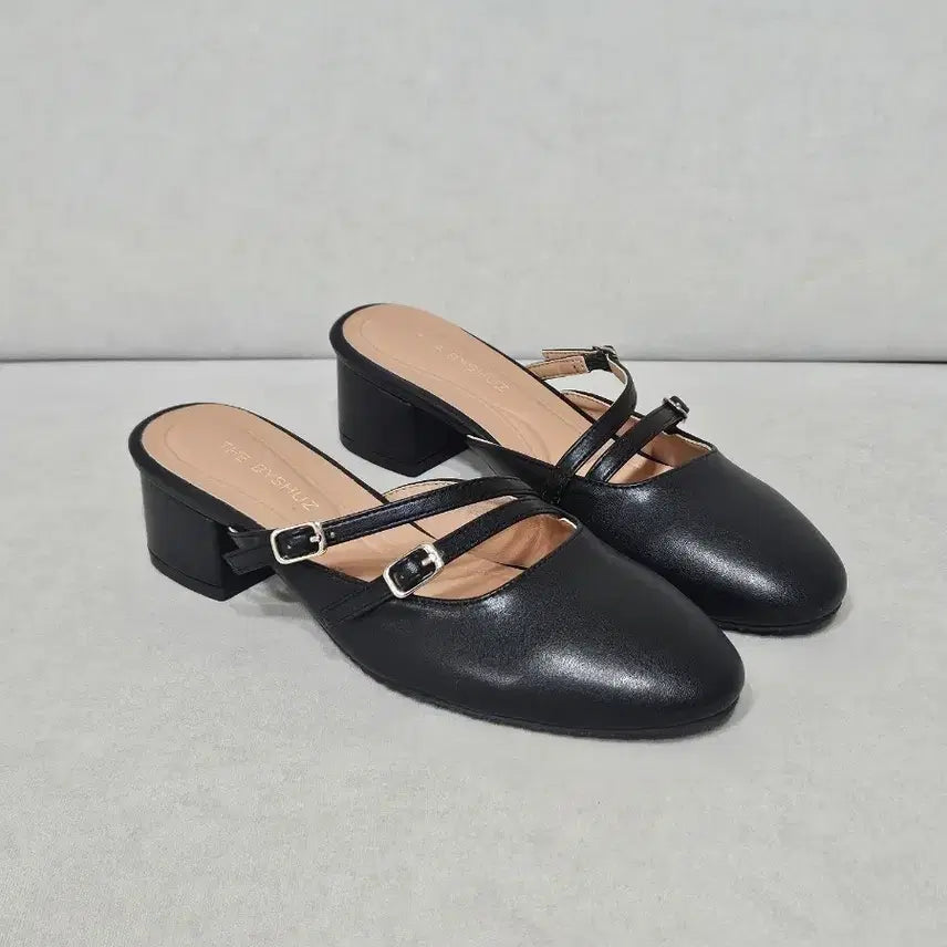 [BUNJANG] Natural Cowhide Mules Block Heels (235, 4cm) / 새상품 천연소가죽 블로퍼 구두 235 4cm