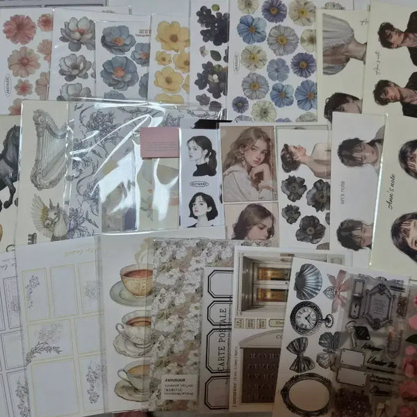 [BUNJANG] Vintage Floral Illustration Sticker Pack / 감성 스티커 팩 꽃 일러스트 빈티지