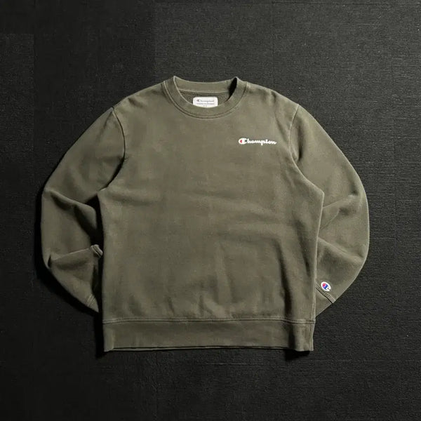 [BUNJANG] Champion Khaki Small Logo Sweatshirt / 챔피온 카키 스몰로고 맨투맨