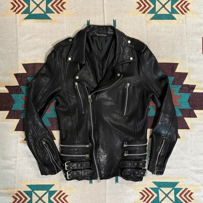 [BUNJANG] Vintage Genuine Sheepskin Leather Double Rider Jacket / 빈티지 양가죽 더블라이더 자켓