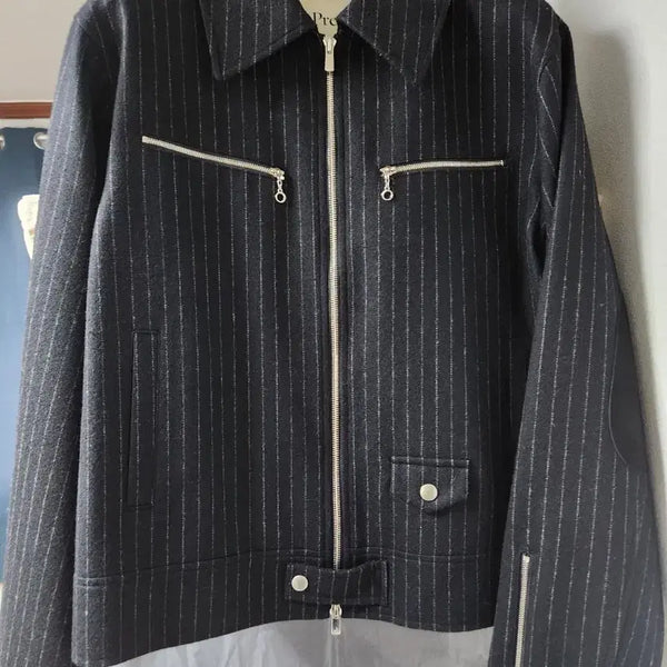 [BUNJANG] Pref Black Pin Stripe Wool Jacket / Pref 블랙 핀 스트라이프 울 자켓