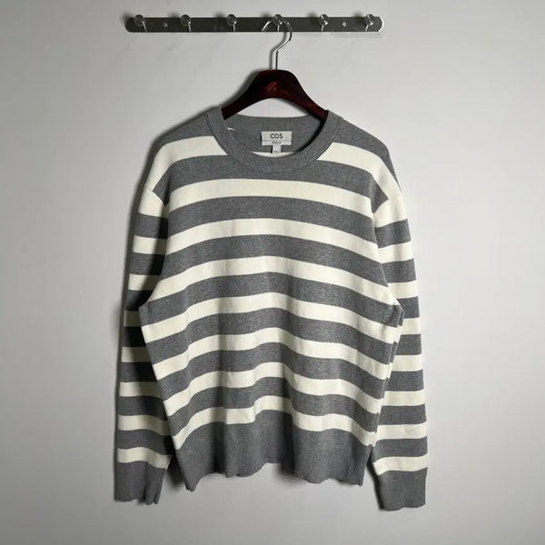 [BUNJANG] COS Grey Stripe Regular Fit Knit Sweater XL / COS 코스 그레이 스트라이프 레귤러핏 니트 스웨터 XL