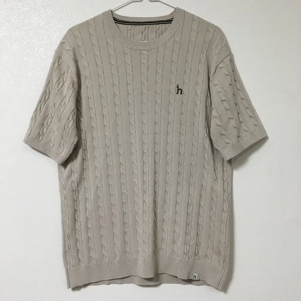 [BUNJANG] Hazzys Men's Cable Knit Short Sleeve Sweater Beige Size 105 / 헤지스 남성 케이블 반팔 니트 105