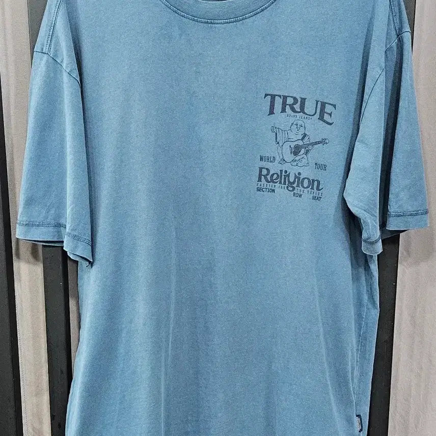 [BUNJANG] True Religion 2025 Washed Pigment Blue Semi-Oversized Short Sleeve T-Shirt L / 트루릴리젼 2025 신상 세미오버핏 피그먼트 블루 반팔 L