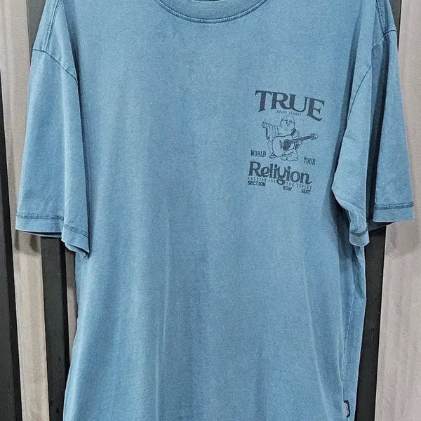 [BUNJANG] True Religion 2025 Washed Pigment Blue Semi-Oversized Short Sleeve T-Shirt L / 트루릴리젼 2025 신상 세미오버핏 피그먼트 블루 반팔 L