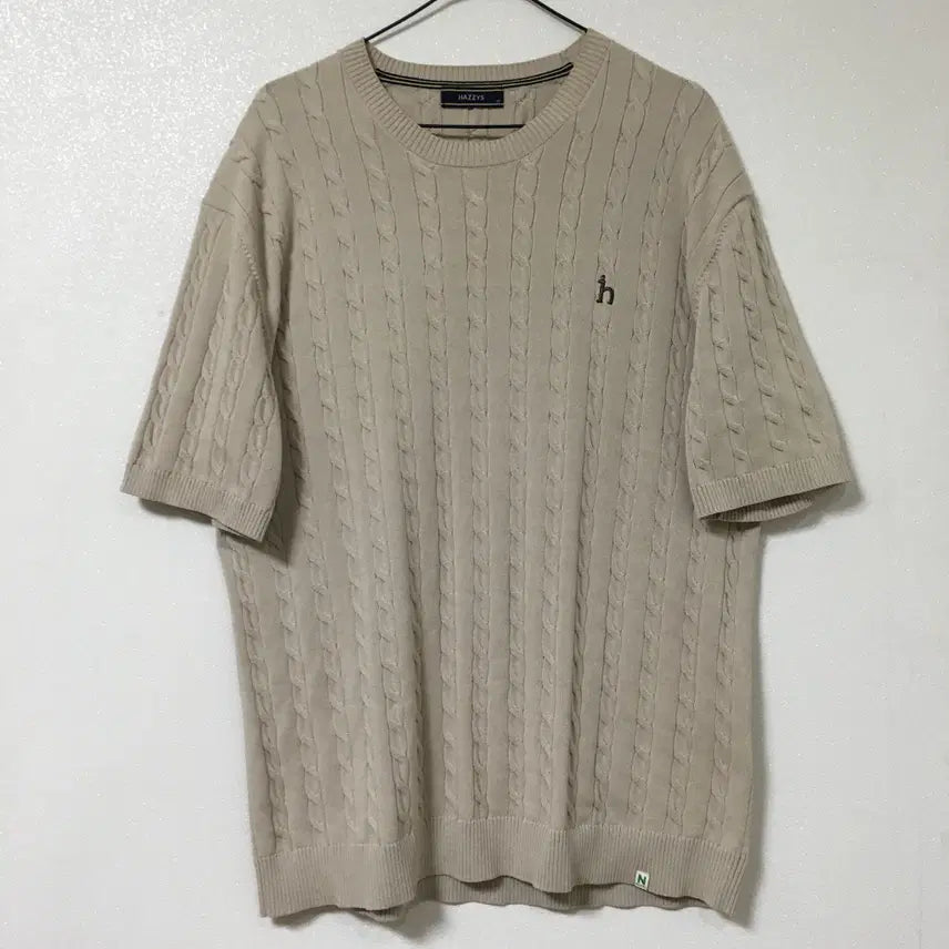 [BUNJANG] Hazzys Men's Cable Knit Short Sleeve Sweater Beige Size 110 / 헤지스 남성 케이블 반팔 니트 110
