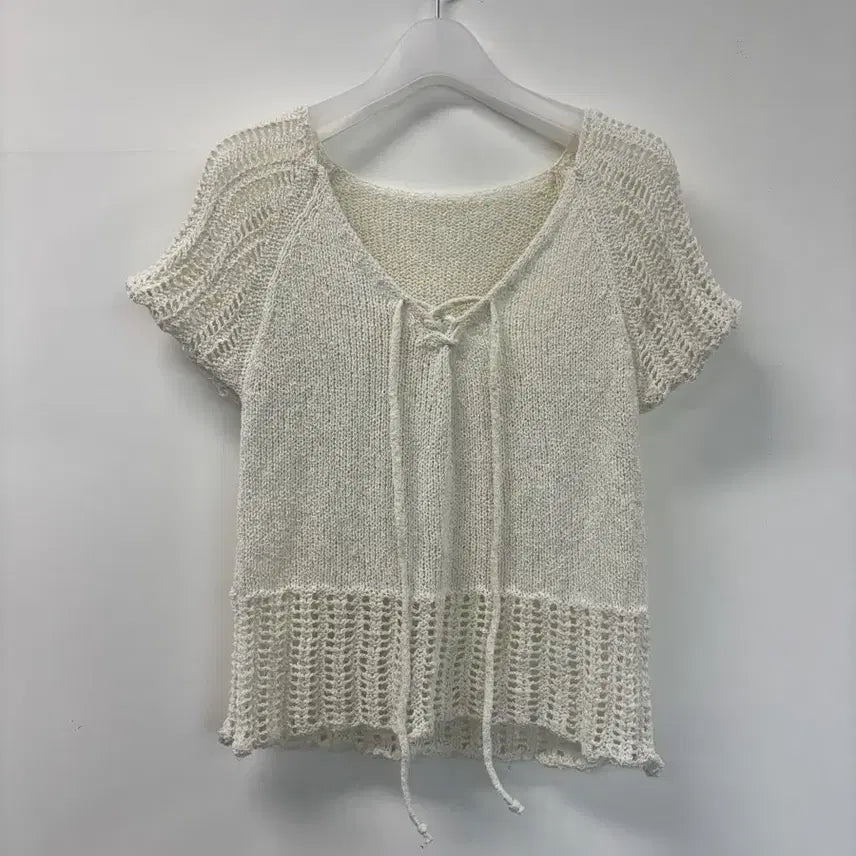 [BUNJANG] Ivory Knit Short Sleeve Top Women's Size 44-55 / 아이보리 니트 반팔 여성 44-55 ㅡ0821