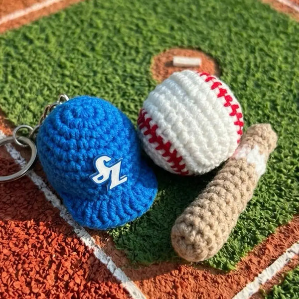 [BUNJANG] Handmade Knitted Lion Baseball Keychain Set / 핸드메이드 라이온스 뜨개 야구 키링 세트