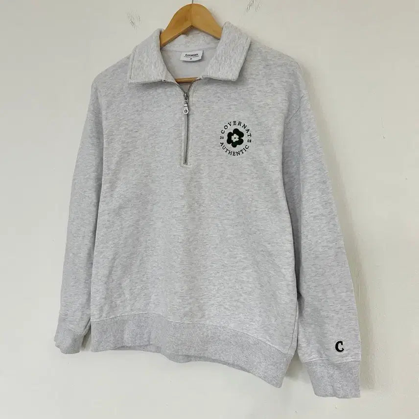 [BUNJANG] Covernat Clover Half Zip-Up Sweatshirt (M, Grey) / 커버낫 클로버 하프집업 맨투맨