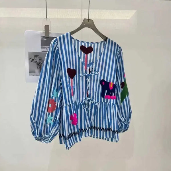 [BUNJANG] Imported Denmark 100% Cotton Stripe Blouse / 덴마크 수입 / 100면 / 새상품 스트라이프 블라우스