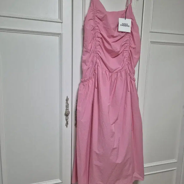 [BUNJANG] Lucky Chouette Shirring Sleeveless Dress Pink / 럭키슈에뜨 셔링 민소매 원피스 핑크 36