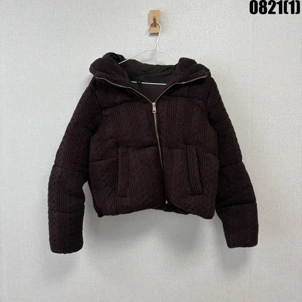 [BUNJANG] Zara Quilted Short Padded Jumper Brown S / 자라 니트 퀼팅 숏 패딩 점퍼 브라운 s