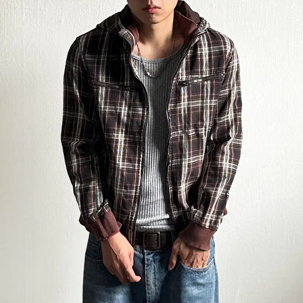 [BUNJANG] Rush Hour Check Hooded Zip-Up / Rush Hour 체크 후드집업