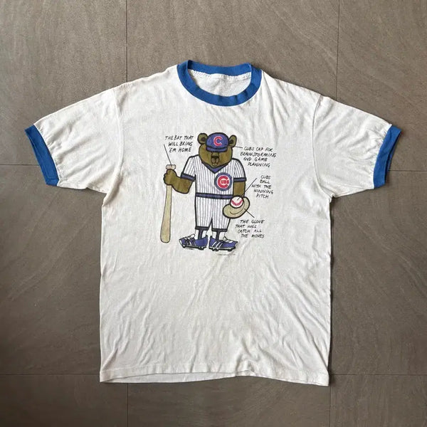 [BUNJANG] 1980s Vintage Ringer T-Shirt - White, Men's S / 80년대 생산 빈티지 링거티 반팔 티셔츠