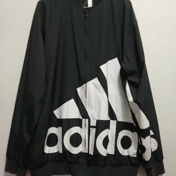 [BUNJANG] Adidas Big Logo Men's Windbreaker Jacket Size L (100) / 아디다스 빅로고 남성 블랙 바람막이 자켓 사이즈 L 100