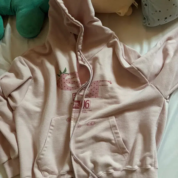 [BUNJANG] ESCAPEFROM Strawberry Pattern Hoodie Zip-Up / 이스케이프프롬 딸기 후드집업