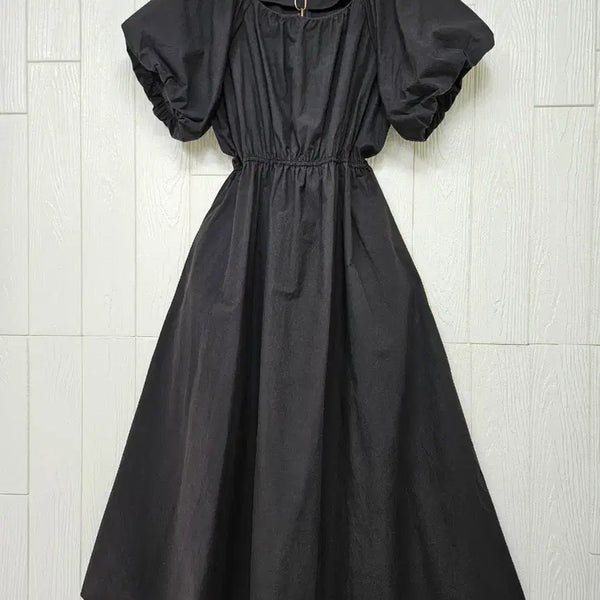 [BUNJANG] Black Balloon Sleeve Cotton Dress / 블랙벌룬소매면원피스