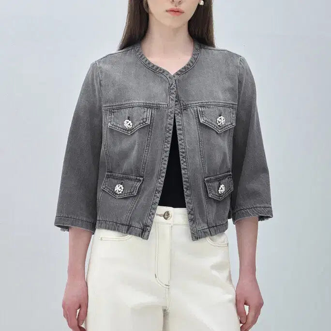 [BUNJANG] MINE Flat Crop Denim Jacket / 25 MINE 플랫 크롭 데님 자켓 44