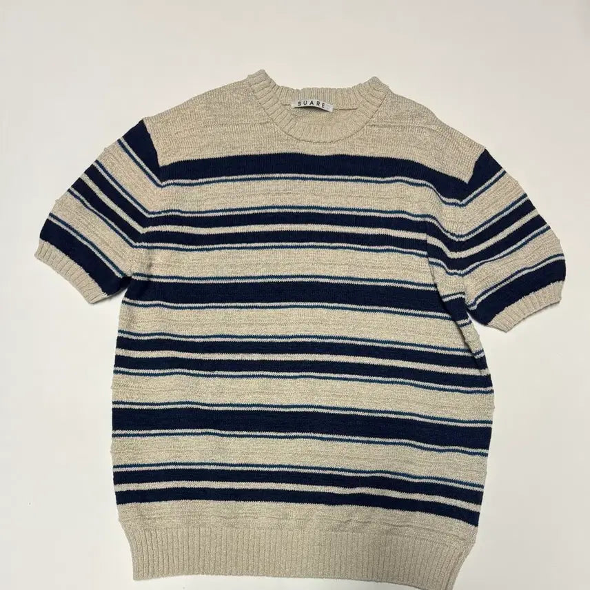 [BUNJANG] Suare Striped Organic Cotton Short Sleeve Knit L / 수아레 Suare 스트라이프 오가닉 코튼 반팔 니트 L