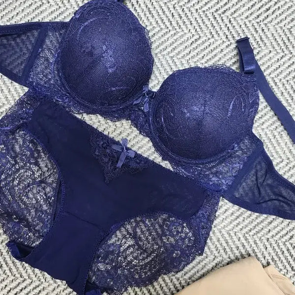 [BUNJANG] Navy Lace Bra Panty Set / 네이비 레이스 브라 팬티 세트