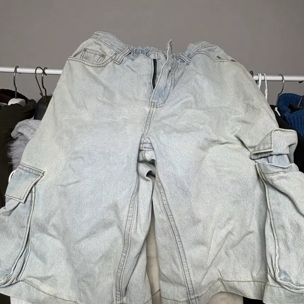 [BUNJANG] Denim Cargo Shorts Light Blue Wash / 데님 카고 반바지 연청
