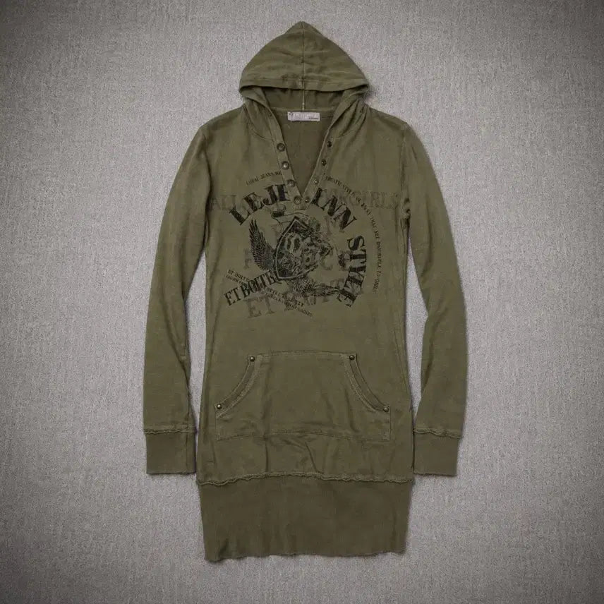 [BUNJANG] Shop502 Y2K Khaki Lettering Long Hoodie / Shop502 Y2K khaki lettering long body hoodie