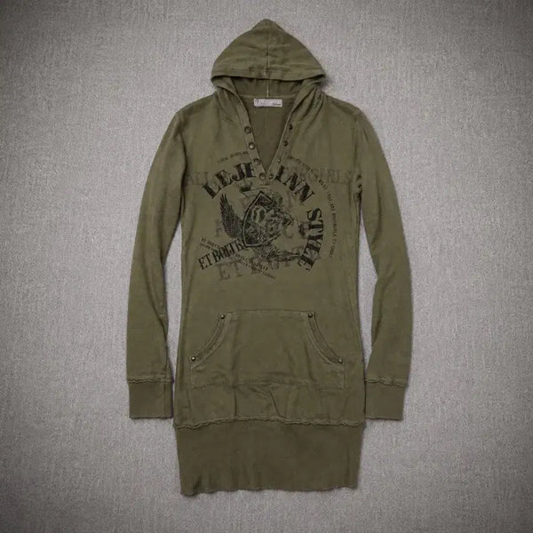 [BUNJANG] Shop502 Y2K Khaki Lettering Long Hoodie / Shop502 Y2K khaki lettering long body hoodie