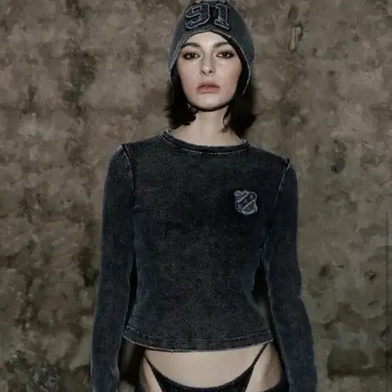 [BUNJANG] Bad Blood Pigment Washed Denim Long Sleeve S / 배드블러드 피그먼트 데님 워싱 롱슬리브 S