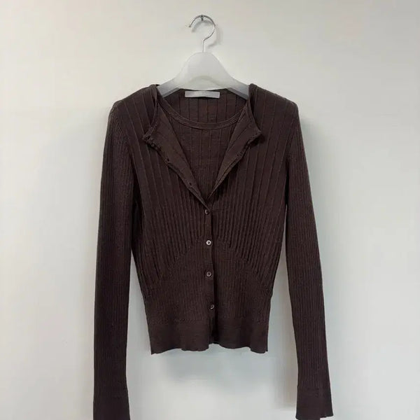 [BUNJANG] Marie Claire Wool Linen Knit Cardigan Set-Up - Women's 55 / 마리끌레르 울 린넨 간절기 니트 가디건 셋업 여성55 ㅡ0821