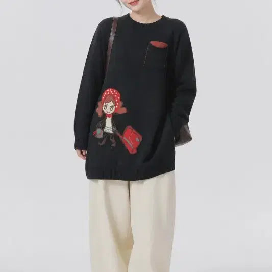 [BUNJANG] Women's Black Knit Sweater / 블랙 여자 FREE 니트 O1268