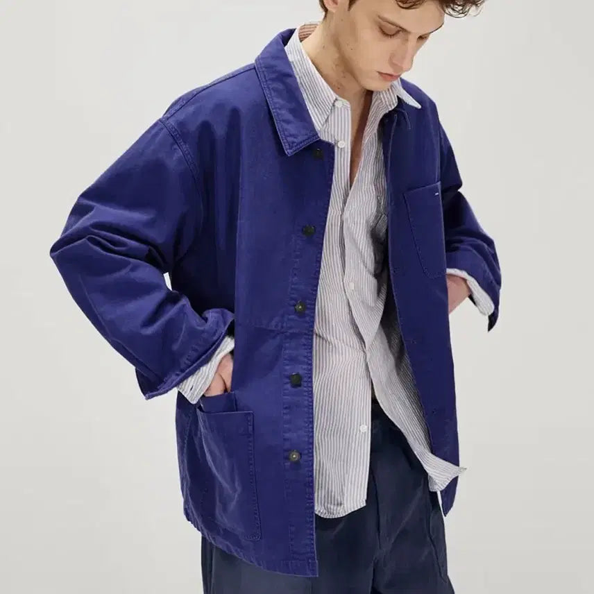 [BUNJANG] Oversized French Moleskin Jacket (Blue) / OVERSIZED FRENCH MOLESKIN JACKET (BLUE)