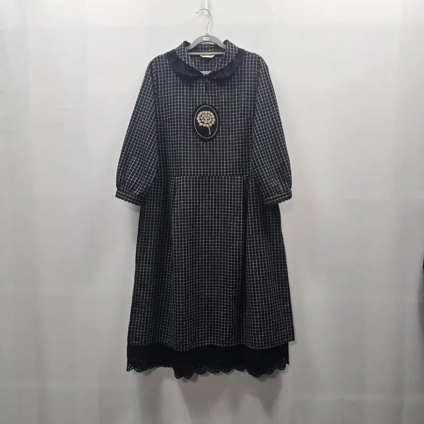 [BUNJANG] HERA Vintage Mood Frill Collar Check Long Dress / 1378 [HERA] 빈티지 무드 프릴 카라 체크 롱 원피스