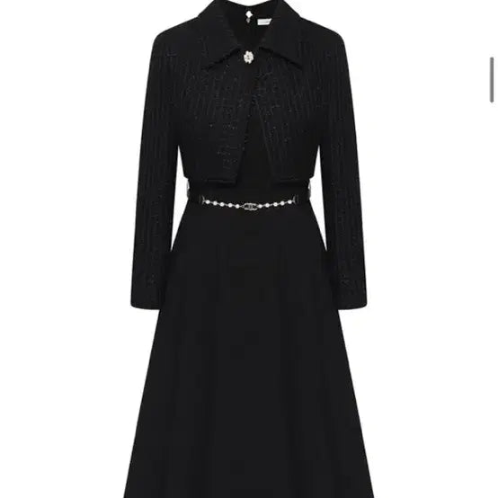 [BUNJANG] JJ JIGOTT Pearl Button Jacket Flare Dress Set Size 55 Black / JJ지고트 펄버튼 재킷 플레어 원피스 55 블랙