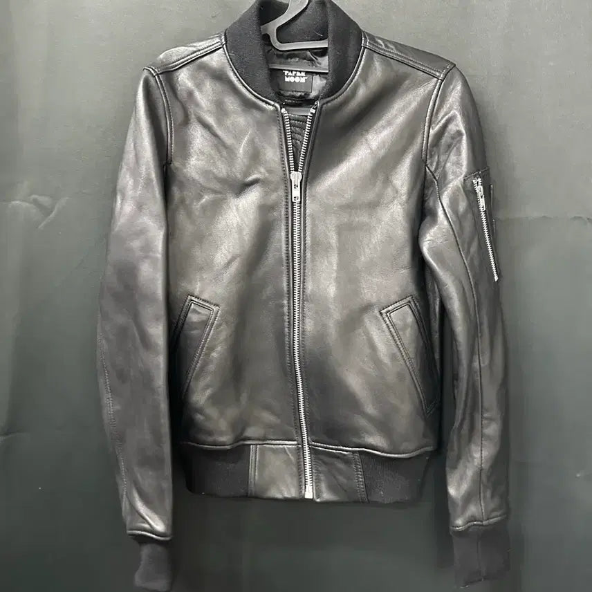 [BUNJANG] Paper Moon Black Leather Bomber Jacket / 페이퍼문 블랙 가죽 봄버 자켓