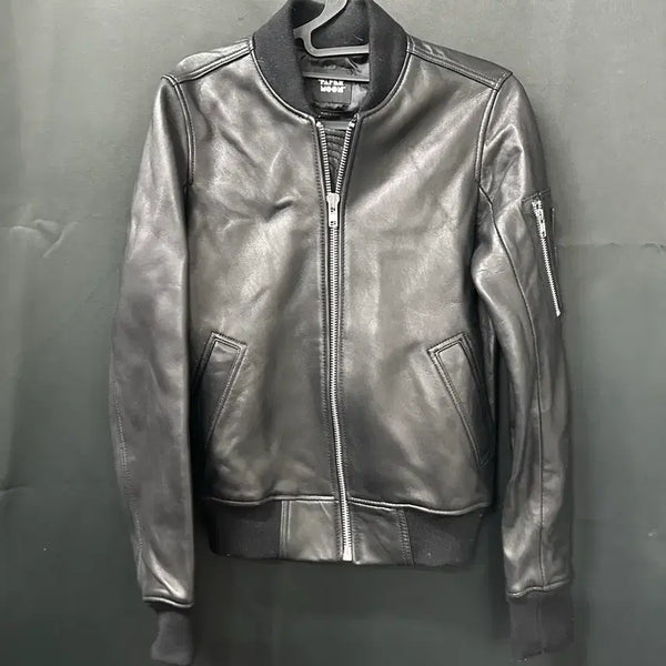 [BUNJANG] Paper Moon Black Leather Bomber Jacket / 페이퍼문 블랙 가죽 봄버 자켓