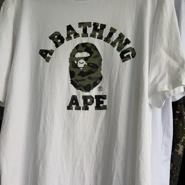 [BUNJANG] BAPE Short Sleeve T-Shirt White Camo Logo / 베이프 반팔티 화이트 카모 로고