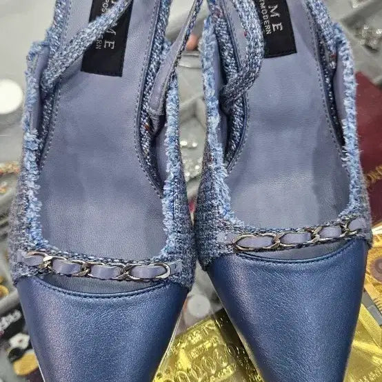 [BUNJANG] Time Postmodern Women's Tweed Chain Heel Shoes / 타임 포스트모던 여성 구두 블루