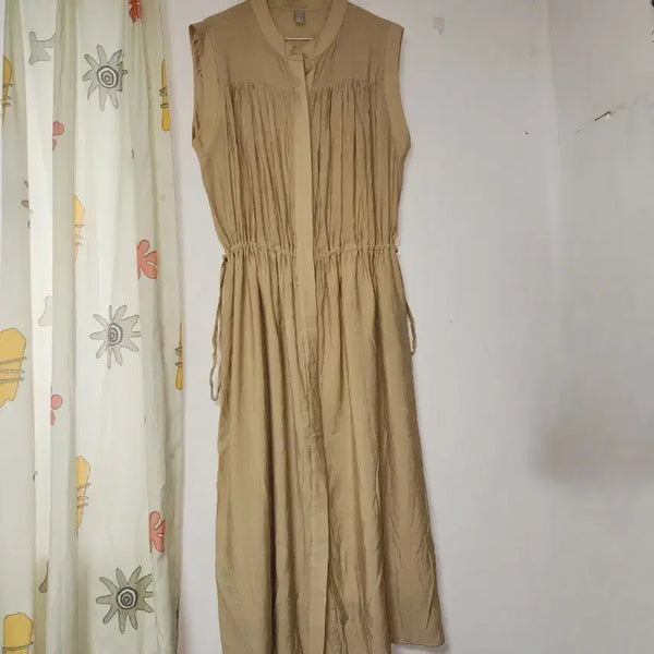 [BUNJANG] Naning9 Beige Sleeveless Long Dress / 빅사이즈 난닝9. 베이지색 민소매 롱 원피스 F(77~99)