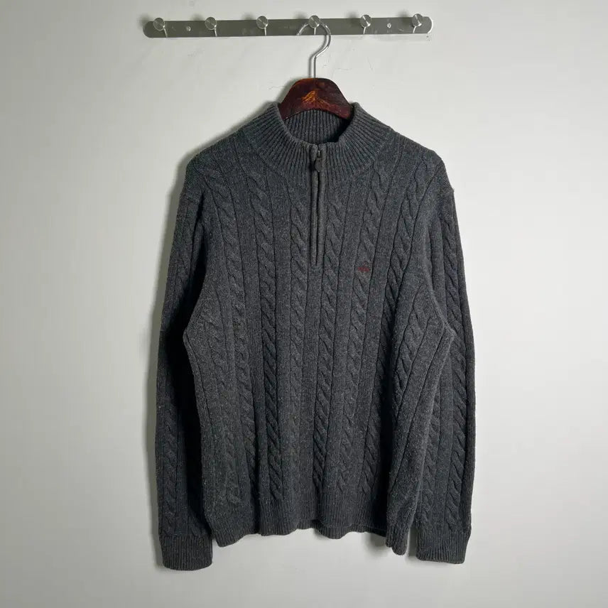 [BUNJANG] Brooks Brothers Charcoal Cable Half Zip Knit Sweater L / 브룩스 브라더스 차콜 케이블 하프 집업 니트 스웨터 L