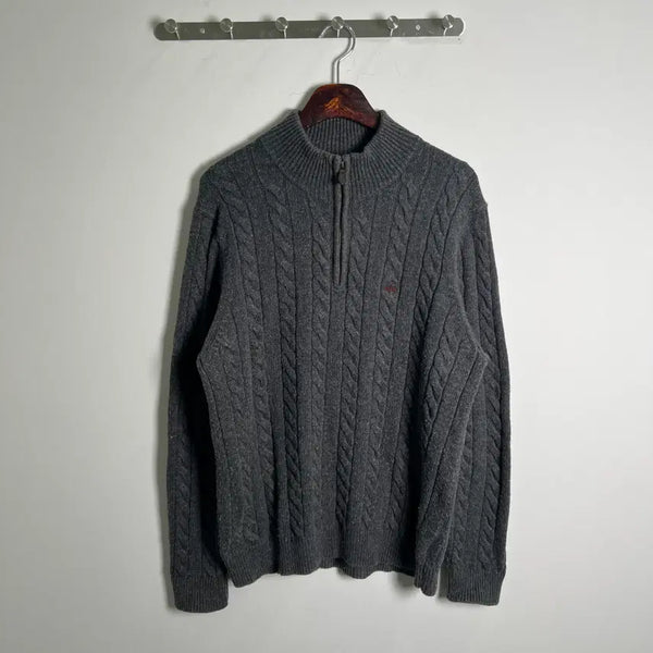 [BUNJANG] Brooks Brothers Charcoal Cable Half Zip Knit Sweater L / 브룩스 브라더스 차콜 케이블 하프 집업 니트 스웨터 L
