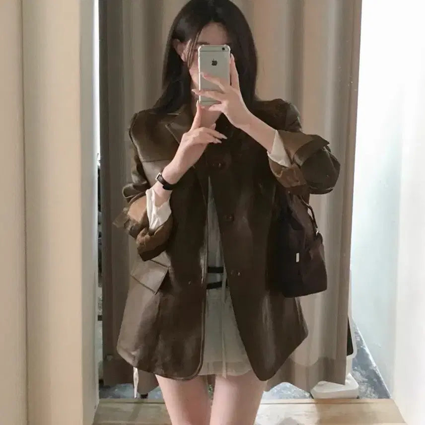 [BUNJANG] Hinik Sienna Leather Jacket Dark Brown / 레더 다크브라운) 히니크 시에나 벨트 레더자켓 가죽자켓 가을 데일리룩 재킷 에이블리