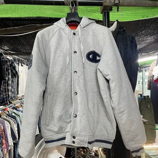 [BUNJANG] Champion Big Logo Hooded Varsity Jacket / 챔피언 빅로고 후드 바시티자켓