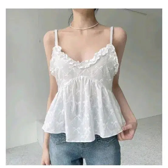 [BUNJANG] Frill Ribbon Bustier Top (White/Black) / 프릴 리본 뷔스티에 새상품(화이트,블랙)