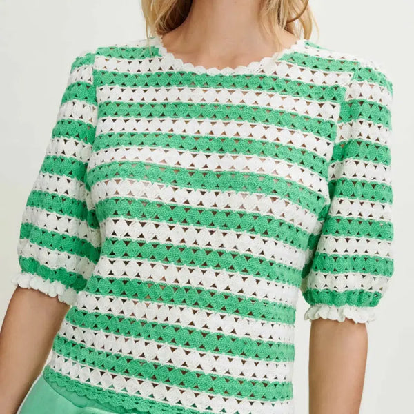 [BUNJANG] MAJE Striped Crochet Short Sleeve Knit 2 / MAJE 마쥬 스트라이프 크로셰 반팔 니트 2